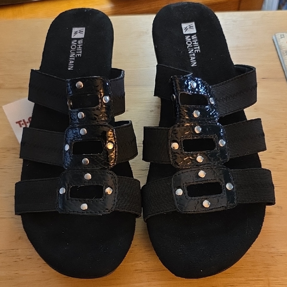 White Mountain Black Slide Sandals with Buckles